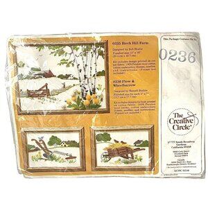 Creative Circle Needlework Kit 2 5X7 Pictures Plow and Wheelbarrow Kit #236
